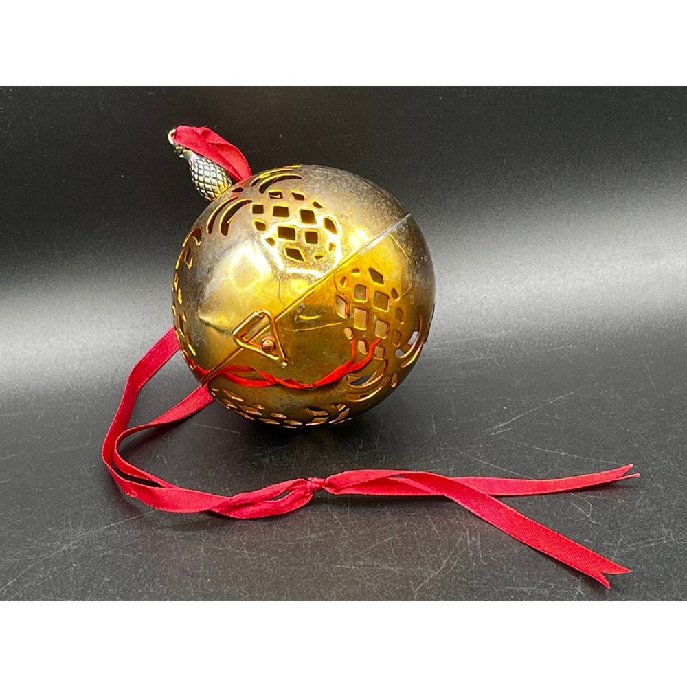 Vtg Lenox Williamsburg Pineapple Pierced Metal Ball Ornament Gold Trinket Box 4"